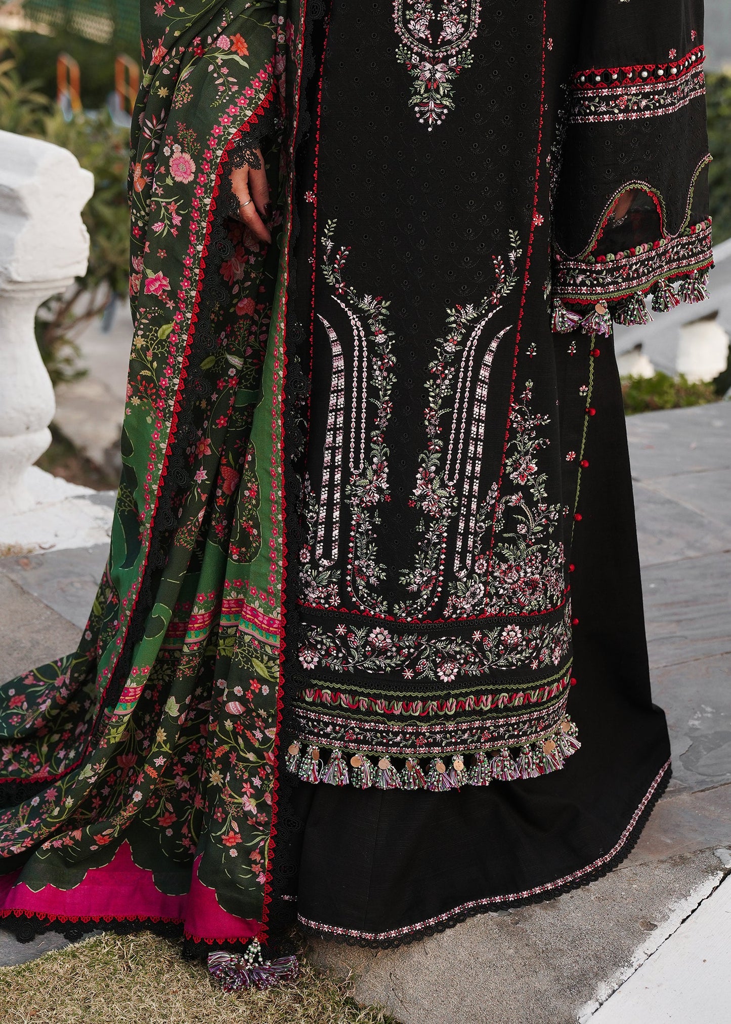 HUSSAIN REHAR - 3PC Embroidered IN DHANAK WITH PASHMINA WOOL SHAWL