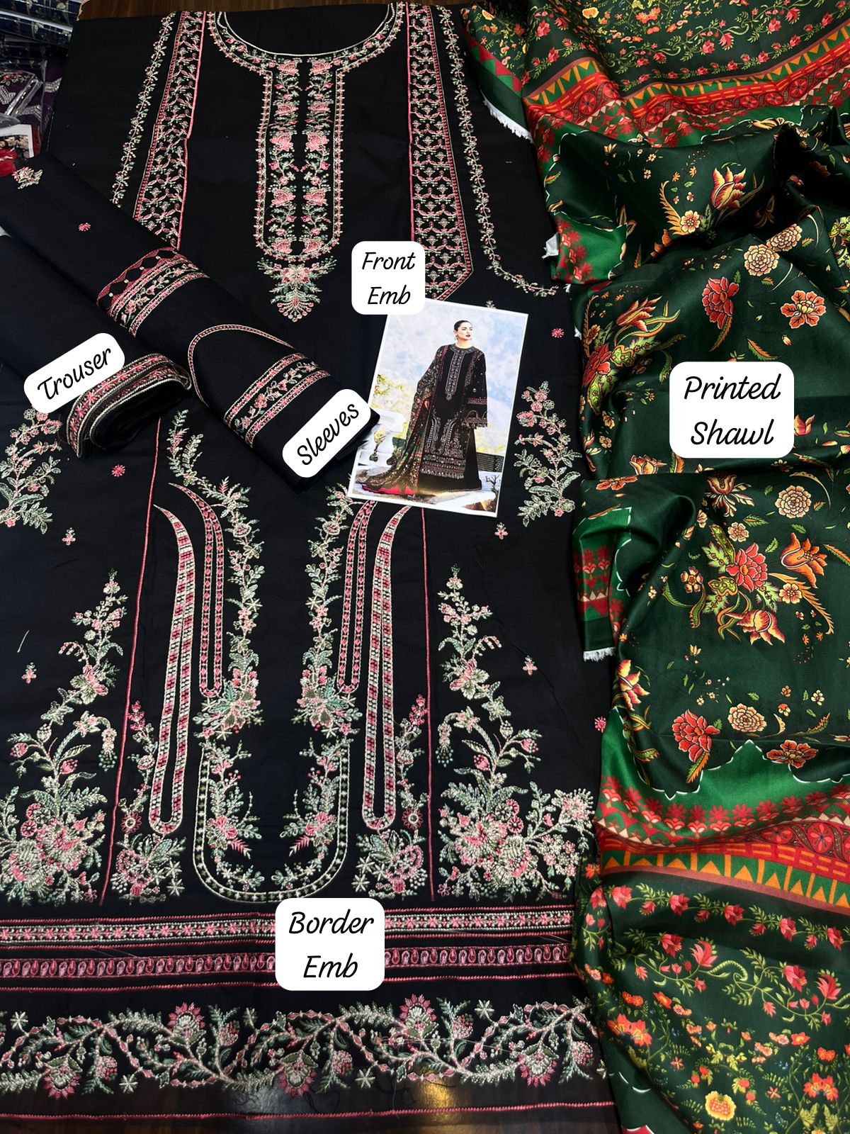 HUSSAIN REHAR - 3PC Embroidered IN DHANAK WITH PASHMINA WOOL SHAWL