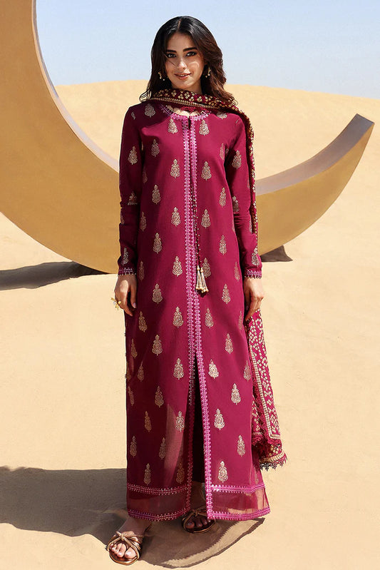 Chrimson - 3PC Embroidered IN DHANAK WITH PRINTED WOOL SHAWL