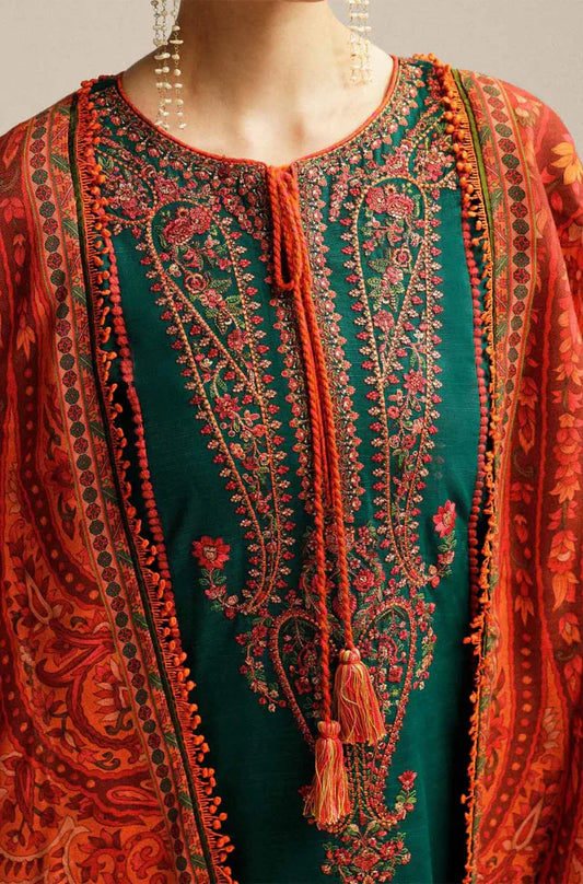 HUSSAIN REHAR - 3PC Embroidered SUIT IN DHANAK