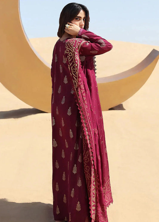 Chrimson - 3PC Embroidered IN DHANAK WITH PRINTED WOOL SHAWL