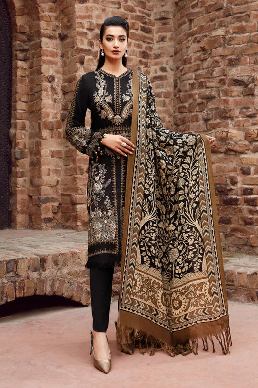 MARIA B - 3PC Embroidered IN DHANAK WITH PASHMINA WOOL SHAWL